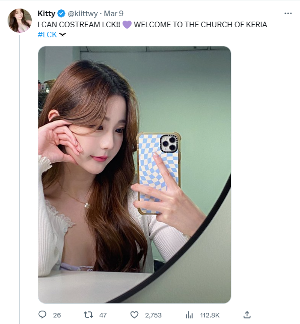 Nữ BLV Kitty thừa nhận là "fan cứng" của Keria - nguồn: Twitter NV