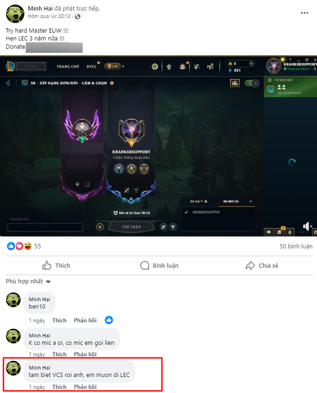 Froggy try hard rank EUW và còn khẳng định sẽ sang LEC sau khi án phạt kết thúc