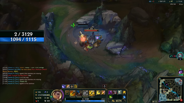 Rell bị tụt máu xuống mức thấp nhất và bị quái rừng tấn công nhưng không bị hạ gục - nguồn: YouTube