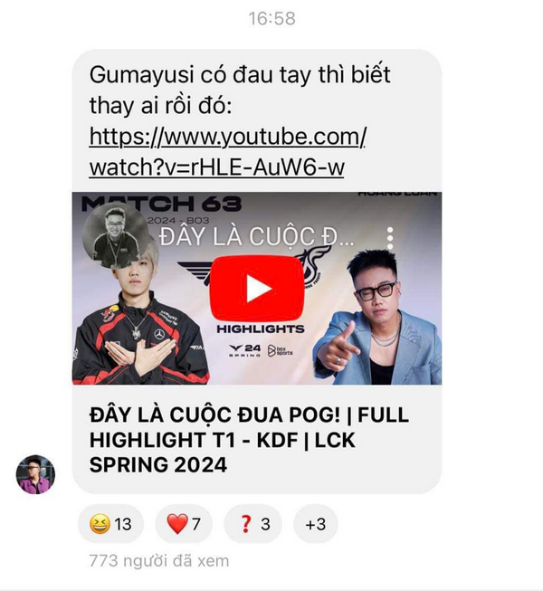 Một bài đăng trong box chat riêng tư của BLV Hoàng Luân bị một fanpage của fan T1 đăng tải lại