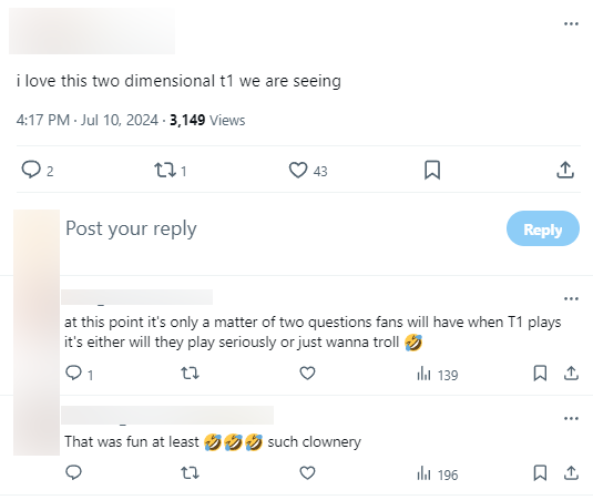 Khán giả cũng tin rằng tuyển thủ T1 có lẽ đang có phần đùa giỡn hoặc hơi ngẫu hứng quá mức cần thiết