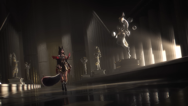 Xung quanh là các bức tượng của Ryze, Syndra... - cũng là những tướng quen tay của Faker