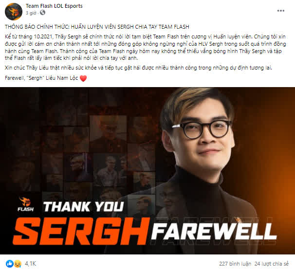 HLV Sergh bất ngờ chia tay Team Flash, viễn cảnh nào cho nhà cựu vô địch trước thềm VCS Mùa Đông 2021  - Ảnh 1.