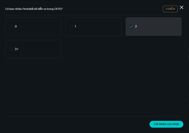 Người chơi có thể chọn "Không có Pentakill"