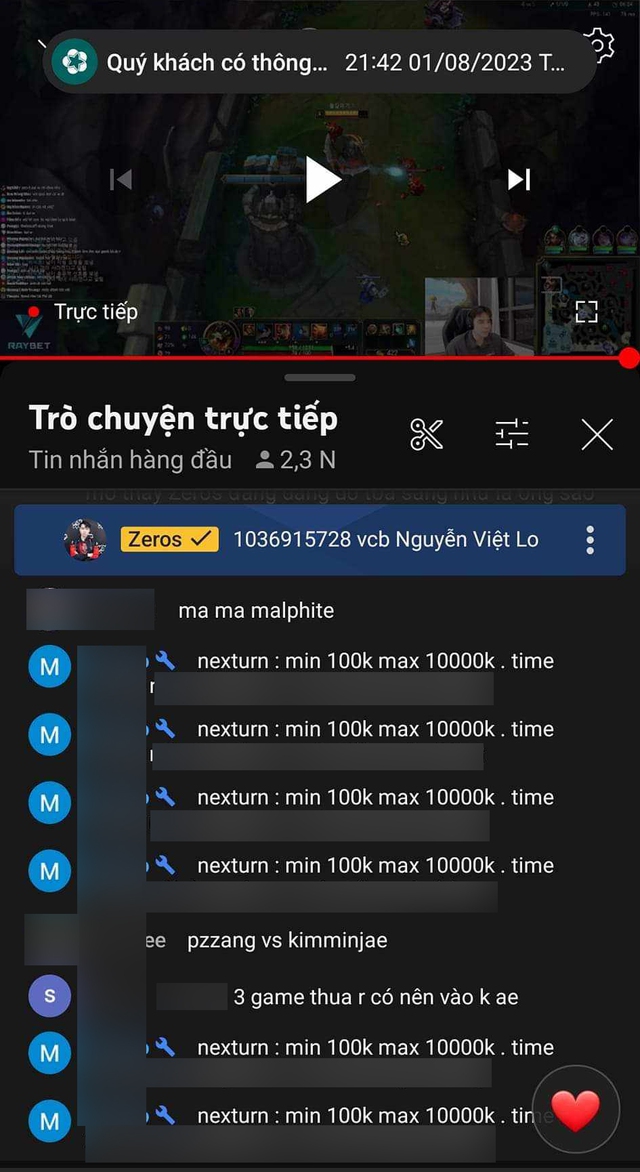 Những nội dung chat "có vấn đề" trên kênh của Zeros