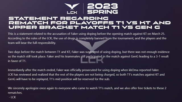 Có người đã "chế" cả thông báo của LCK về việc Faker dính doping - nguồn: Twitter