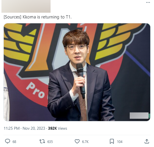 Và cũng có tin đồn rằng HLV KkOma sẽ trở lại T1