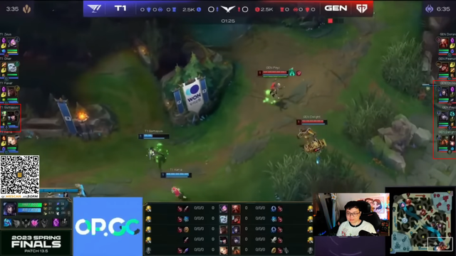 Tình huống 3 tuyển thủ của Gen.G hy sinh Tốc Biến và Thiêu Đốt để Gumayusi bị thất thế giai đoạn đi đường - nguồn: YouTube