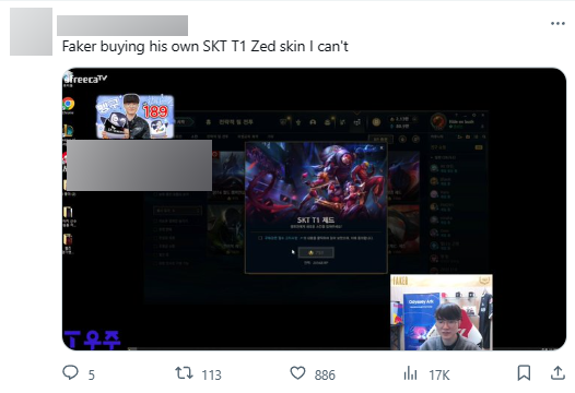 Khán giả cũng không tin nổi là đến giờ Faker mới sở hữu skin SKT T1 Zed