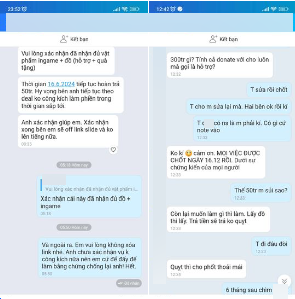 Đoạn tin nhắn yêu cầu bên nữ streamer hoàn trả các chi phí của anh H.