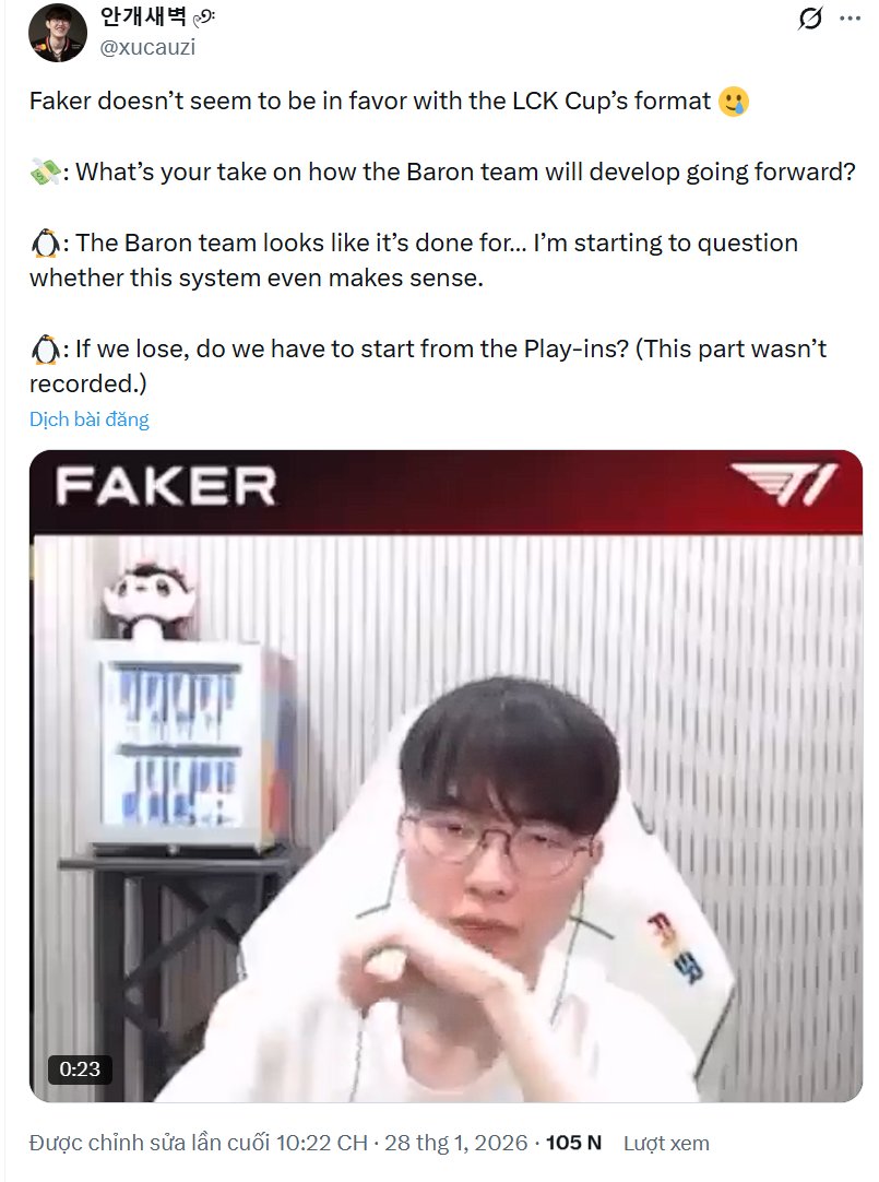 Faker tỏ ý không hài lòng về LCK Cup 2026- Ảnh 2. Faker tỏ ý không hài lòng về LCK Cup 2026- Ảnh 2.