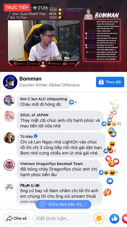 Kênh stream hóa Đại hội võ lâm, cả diễn viên Ninh Dương Lan Ngọc cũng chúc mừng đôi trẻ Bomman - Minh Nghi - Ảnh 3.