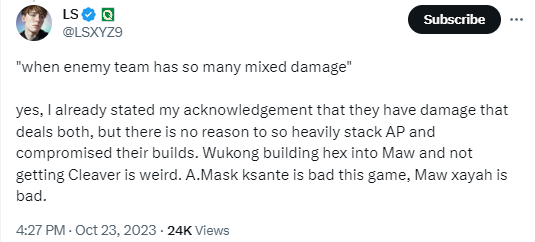 Thậm chí LS cho rằng Chùy Gai Malmortius cho Xayah và Mặt Nạ Vực Thẳm cho K'Sante là quá tệ