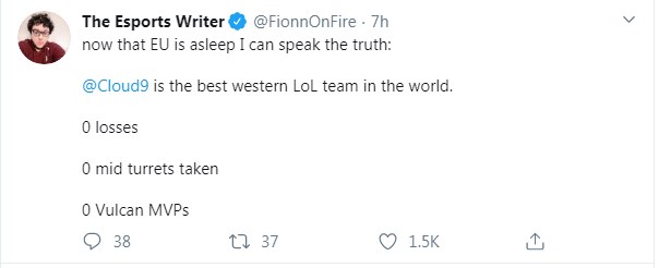 Phóng viên ESPN: Cloud 9 là đội mạnh nhất chẳng qua vì Invictus Gaming và giải LPL không thi đấu - Ảnh 3. Phóng viên ESPN: Cloud 9 là đội mạnh nhất chẳng qua vì Invictus Gaming và giải LPL không thi đấu - Ảnh 3.