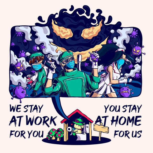 Trầm trồ vì ý tưởng đầy thú vị và sáng tạo của cộng đồng LMHT Việt qua loạt tranh cổ động phòng chống Covid-19 - Ảnh 3.