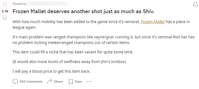 Theo game thủ thì Búa Băng là trang bị hợp lý khắc chế tình trạng cơ động của nhiều tướng LMHT hiện nay