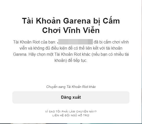 Một số game thủ còn nhận được thông báo tài khoản Garena bị cấm chơi vĩnh viễn - nguồn: Facebook