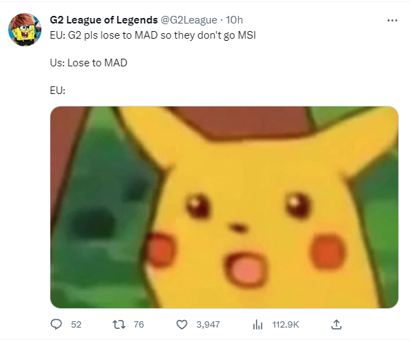 G2 không ngần ngại "tự mỉa mai" đội nhà khi thất bại - nguồn: Twitter G2