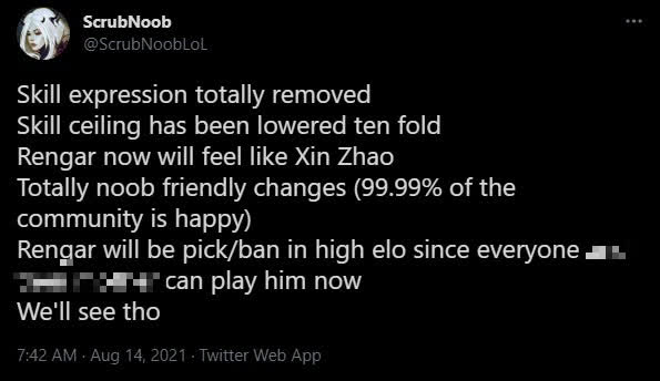 Cao thủ Rengar lên tiếng phản đối chỉnh sửa từ Riot: Vị tướng này sắp trở nên quá dễ chơi như Xin Zhao - Ảnh 6. Cao thủ Rengar lên tiếng phản đối chỉnh sửa từ Riot: Vị tướng này sắp trở nên quá dễ chơi như Xin Zhao - Ảnh 6.